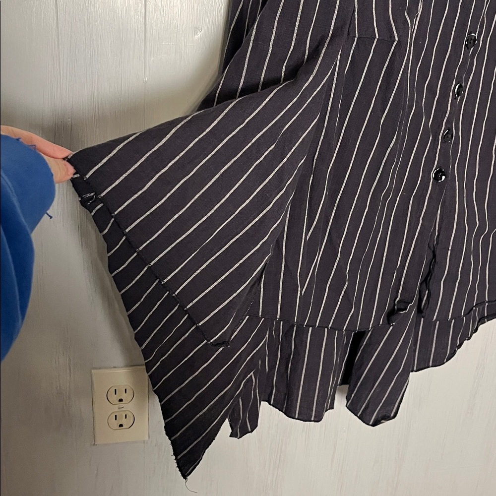 Tulip Navy Striped Button Down Tunic Cotton Lagenlook Size L - Picture 2 of 6